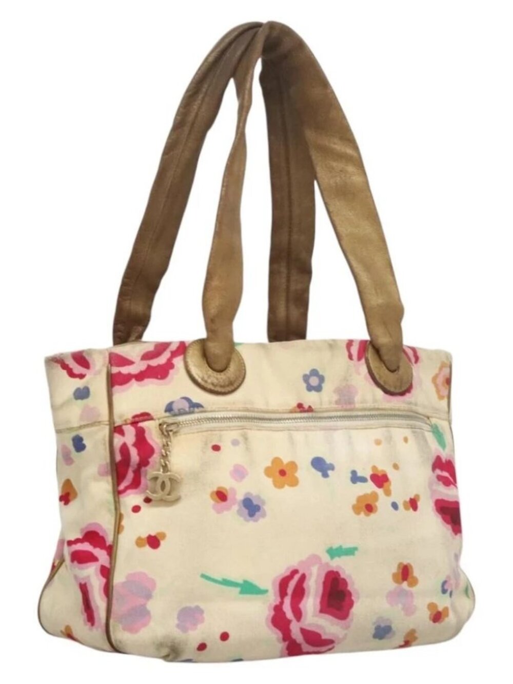 CHANEL Tote Bag Canvas White CC Auth BA1187